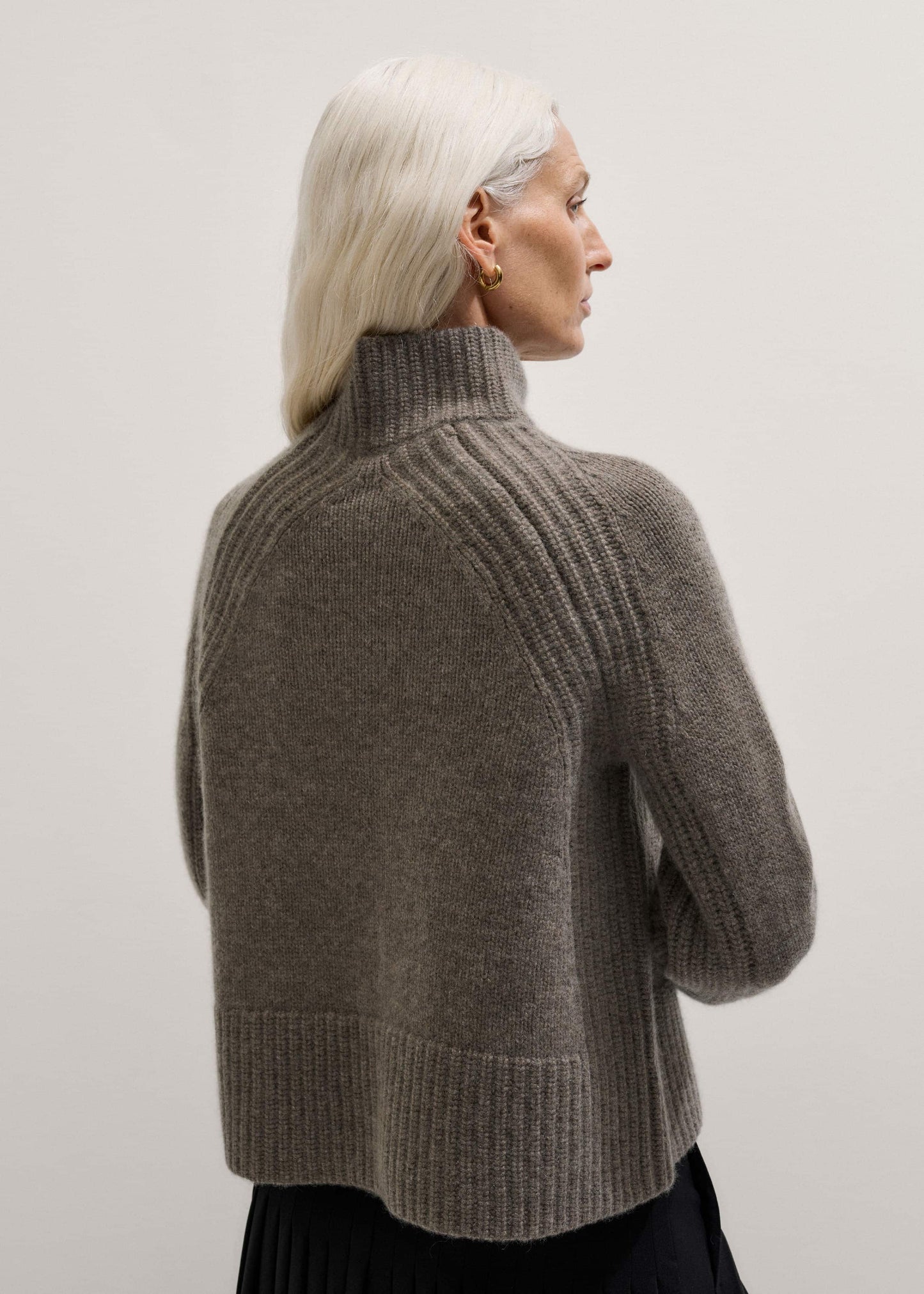 Brown Cashmere High Neck Relaxed Statement Sweater