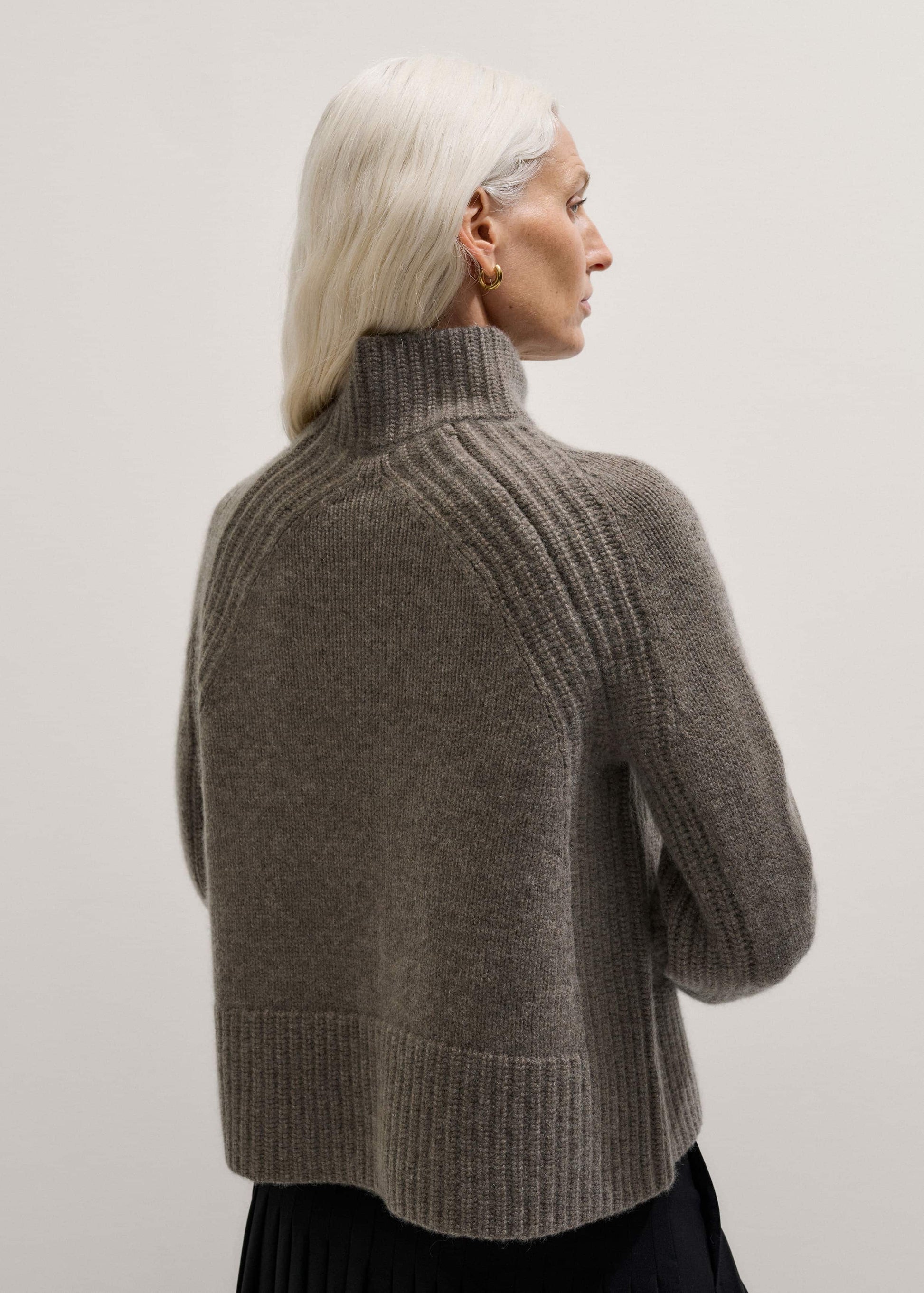 Brown Cashmere High Neck Relaxed Statement Sweater