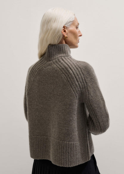 Brown Cashmere High Neck Relaxed Statement Sweater