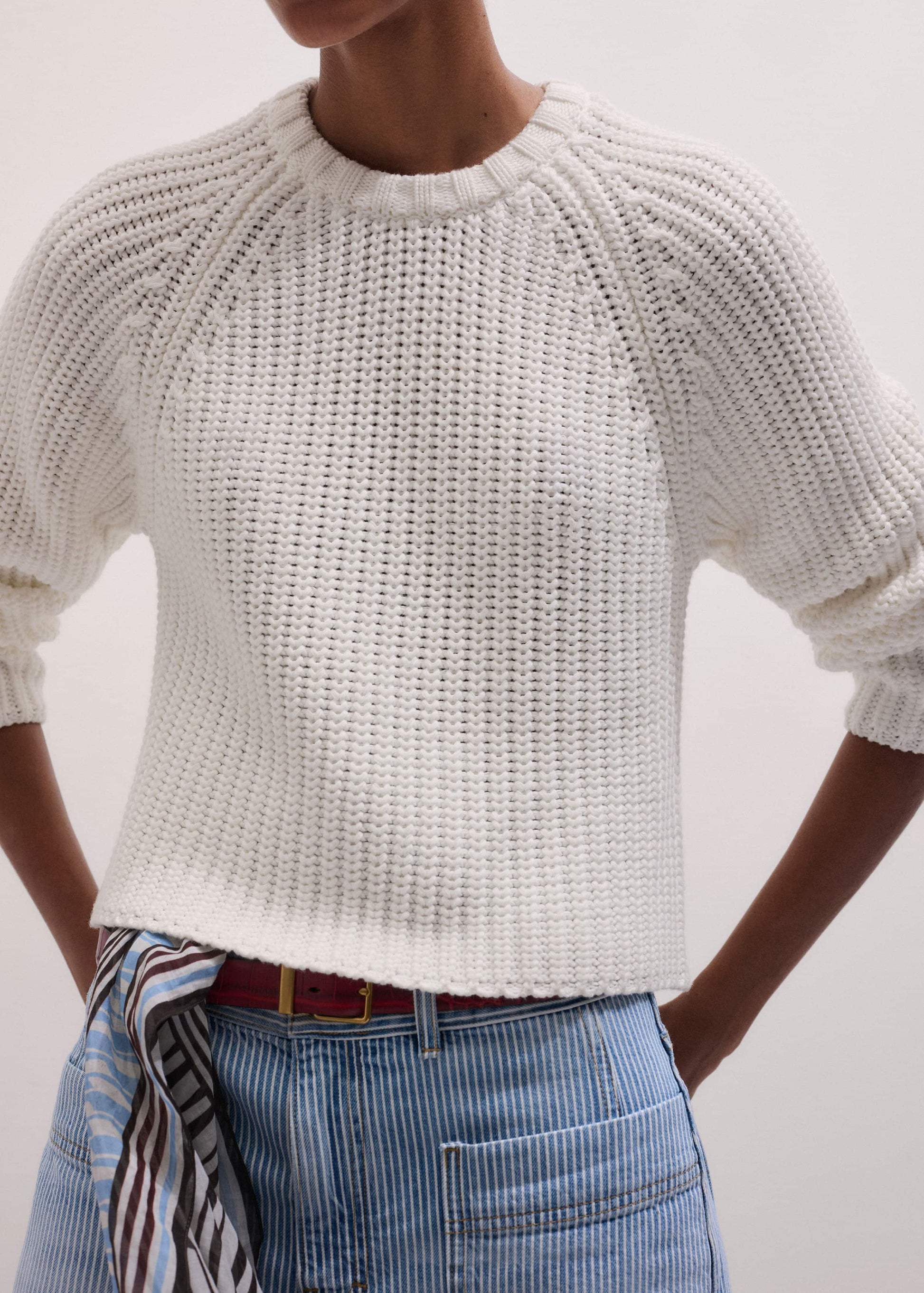 White Chunky Raglan Relaxed Weekend Sweater