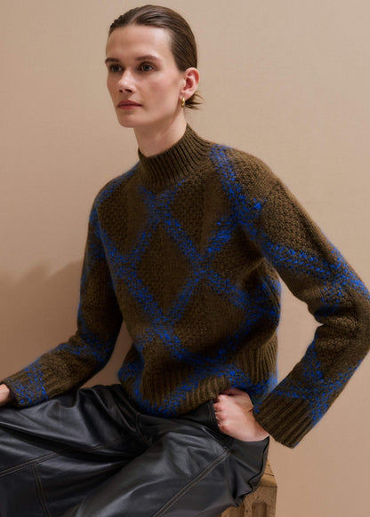 Green Merino Statement Textured Argyle Sweater