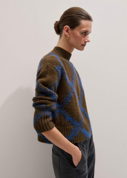 Green Merino Statement Textured Argyle Sweater