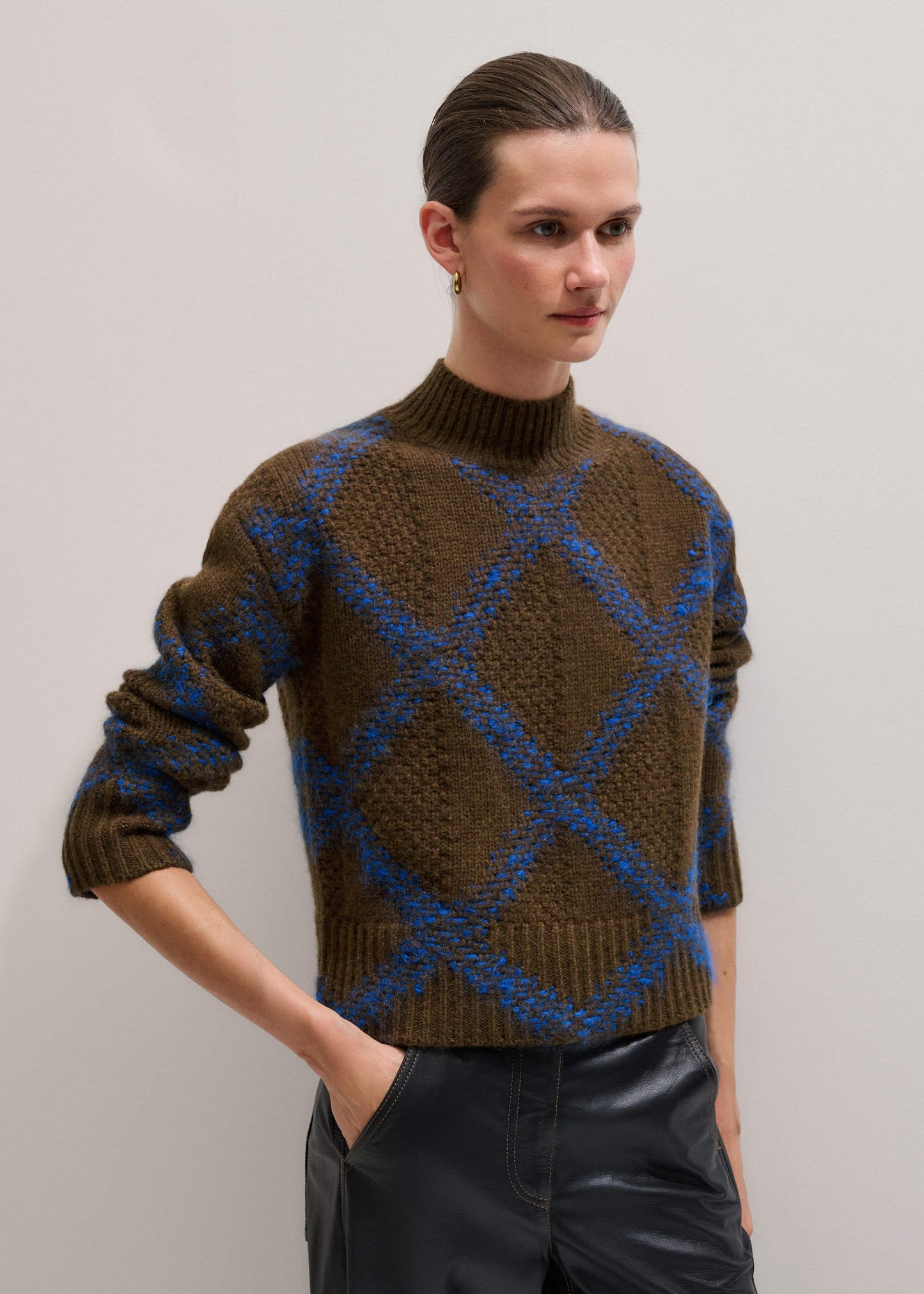 Green Merino Statement Textured Argyle Sweater