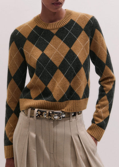 Brown Cashmere Relaxed Argyle Sweater