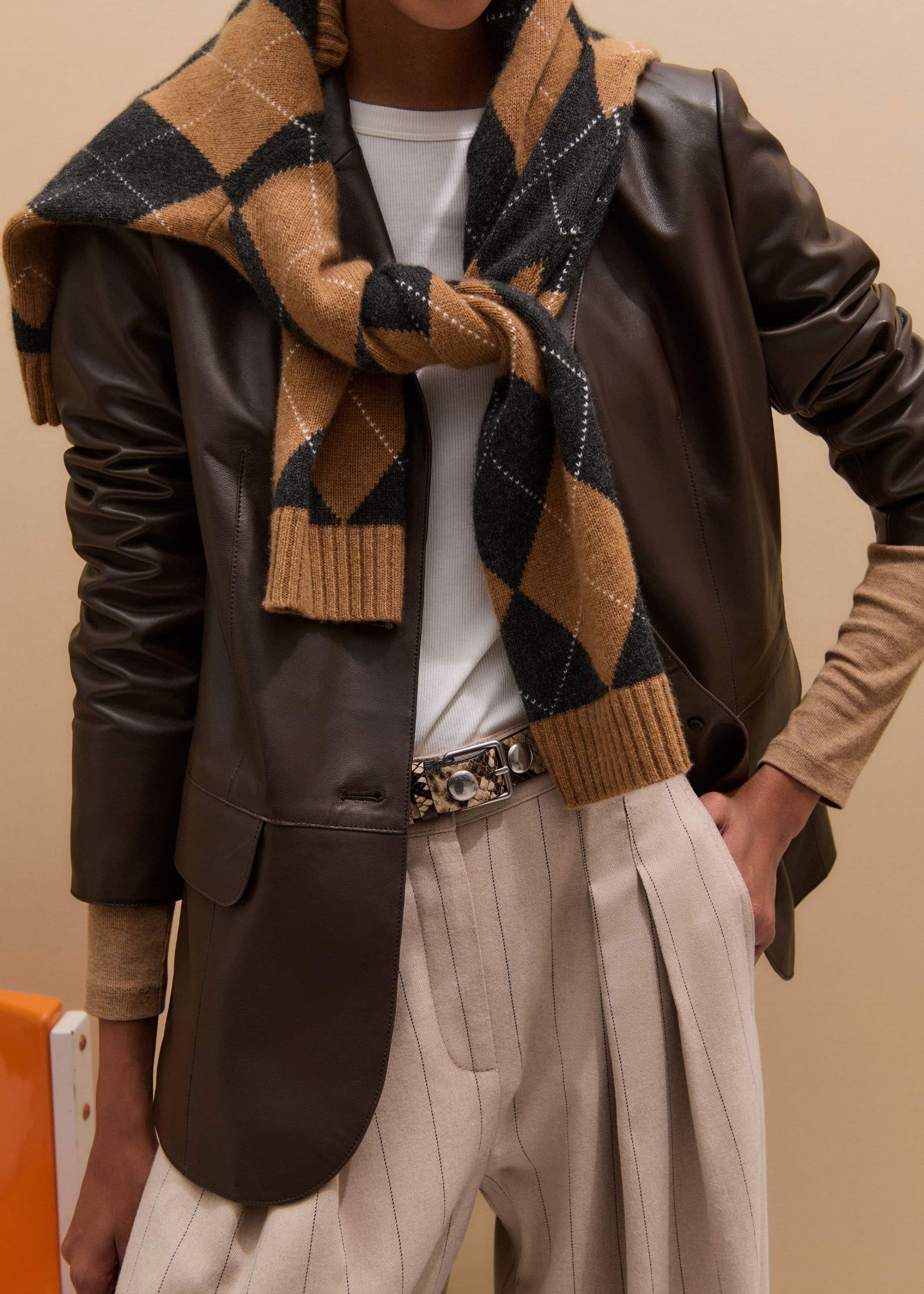Brown Cashmere Relaxed Argyle Sweater