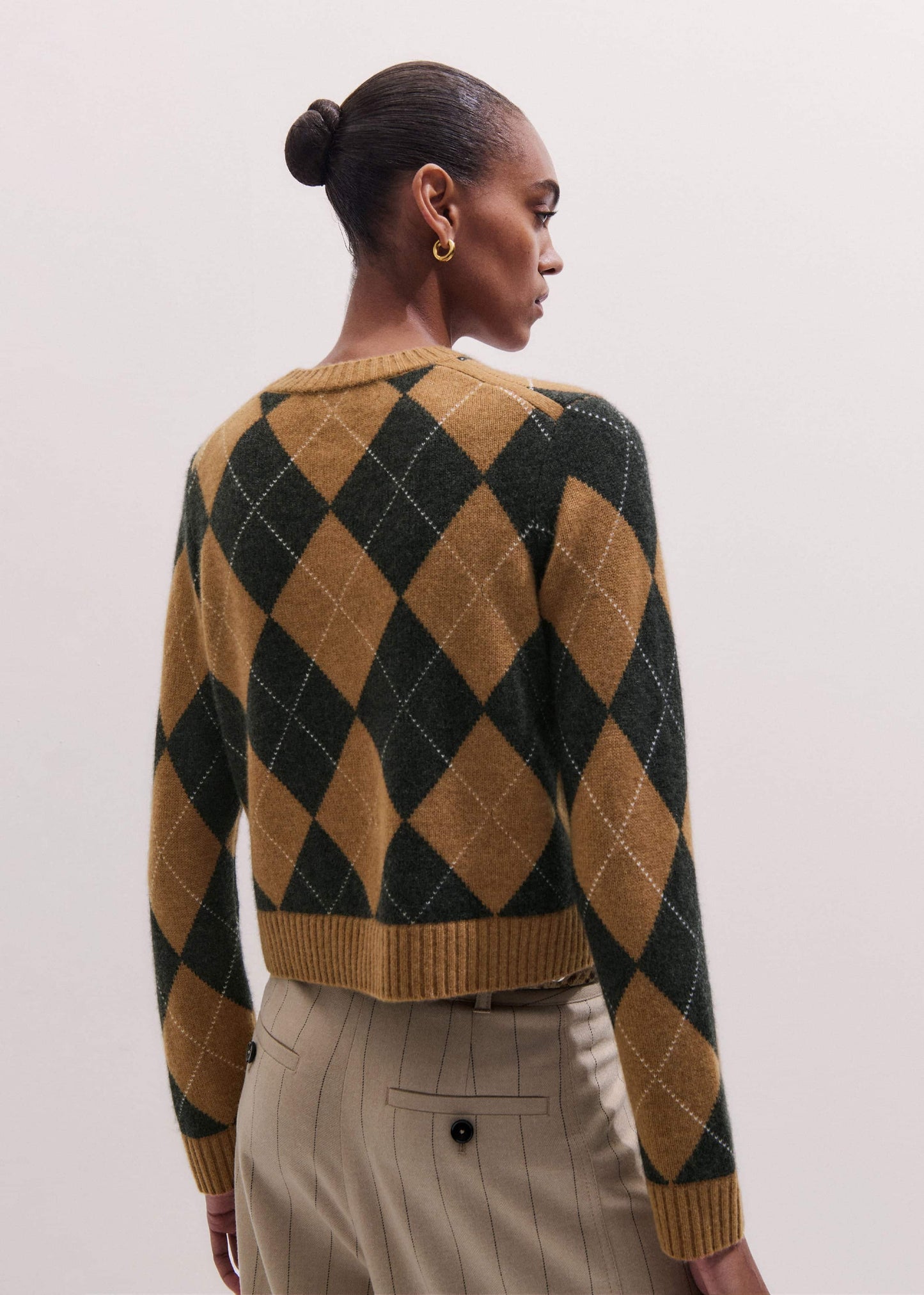Brown Cashmere Relaxed Argyle Sweater