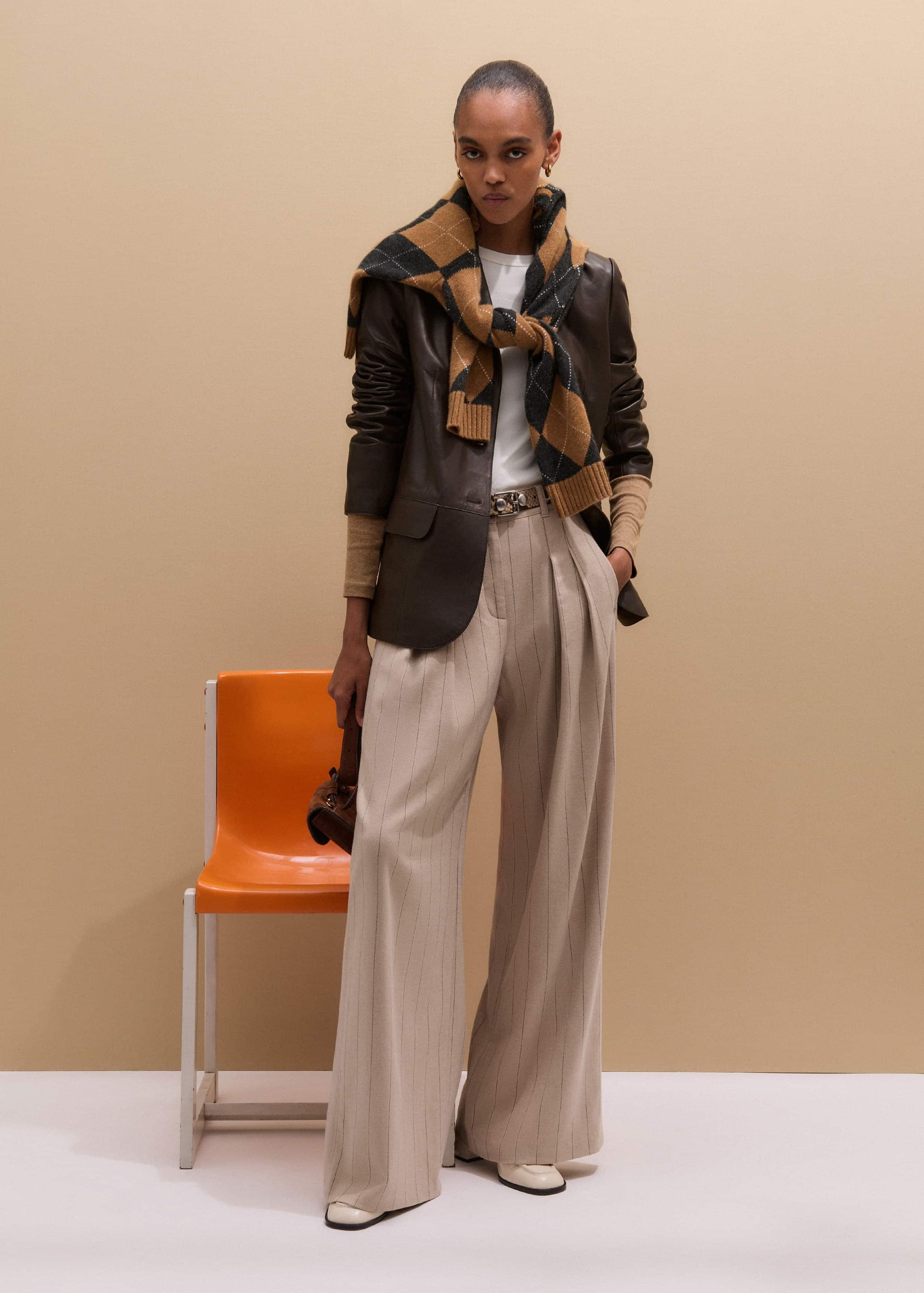 Brown Cashmere Relaxed Argyle Sweater