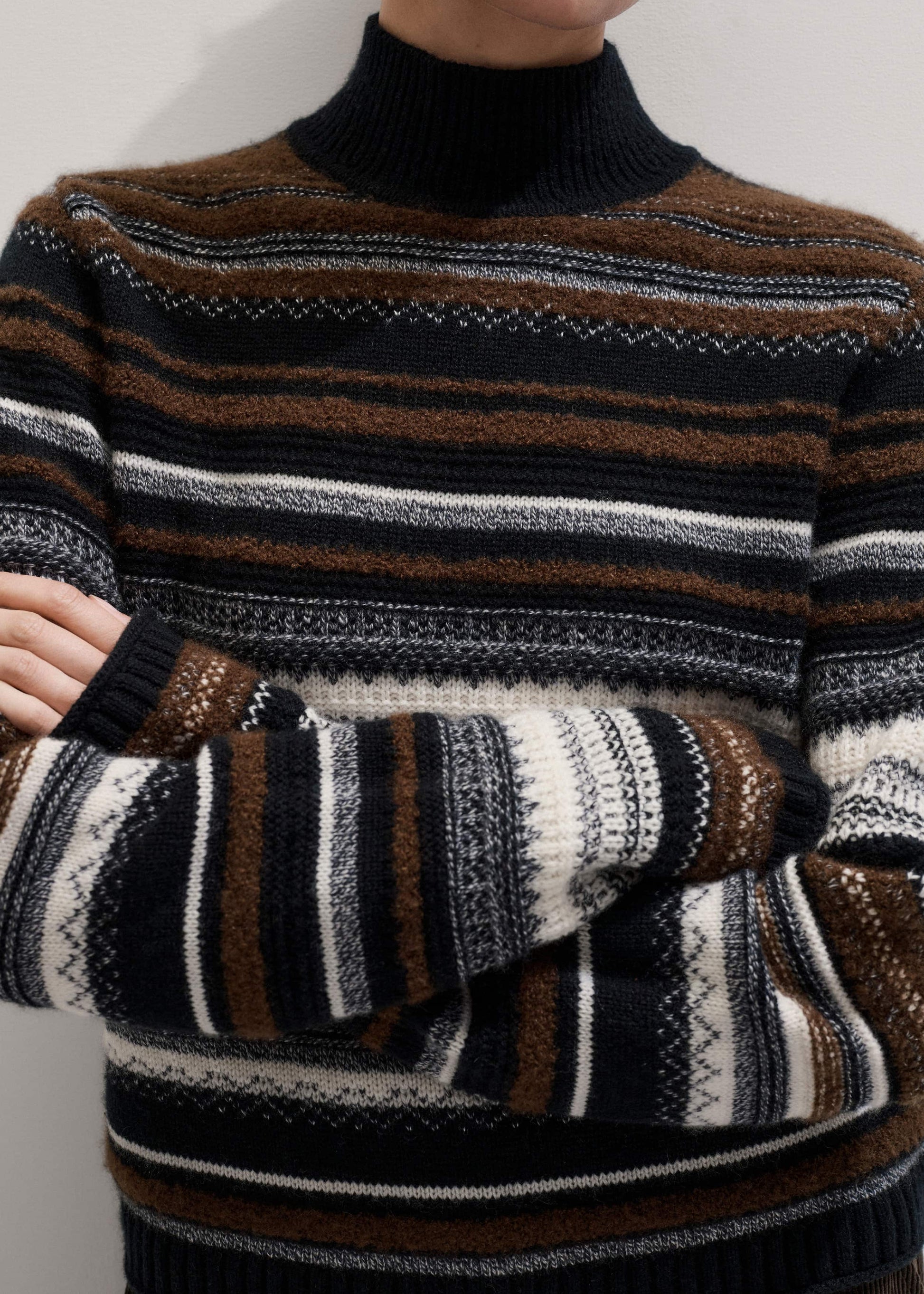 Black Textured Stitch Relaxed High Neck Sweater