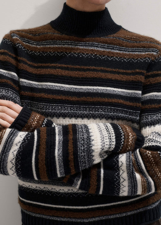 Black Textured Stitch Relaxed High Neck Sweater