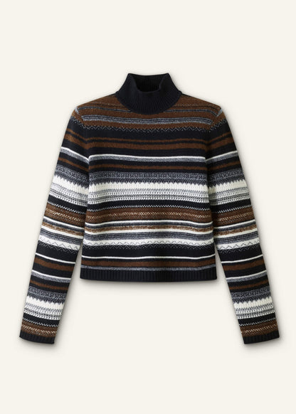Black Textured Stitch Relaxed High Neck Sweater