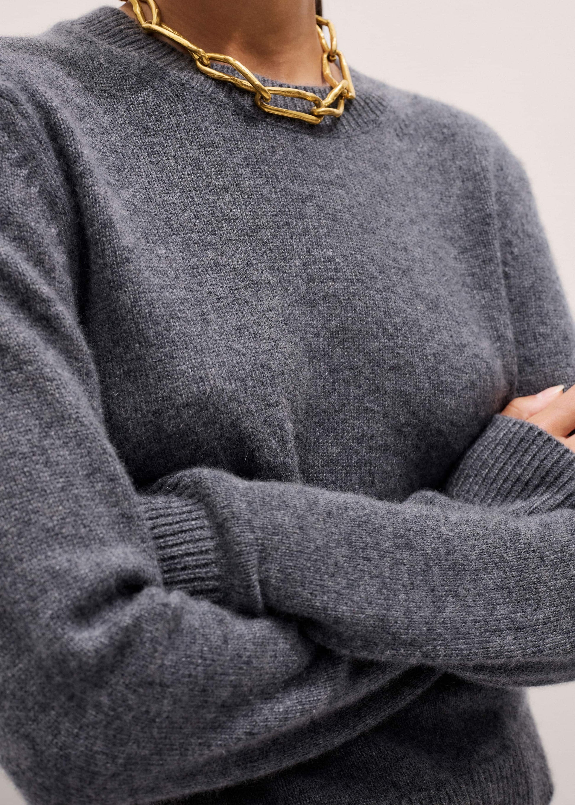 Gray Cashmere Relaxed Crop Sweater