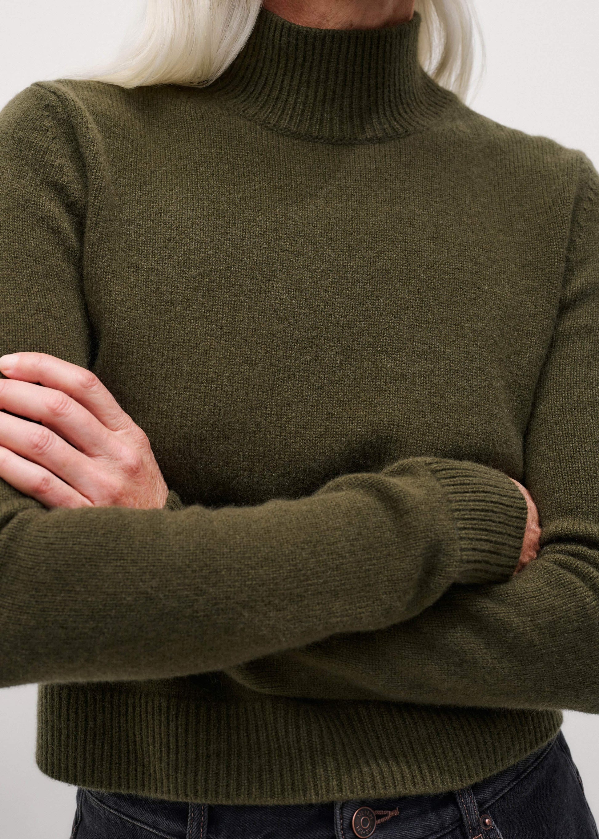 Olive Green High Neck Crop Sweater