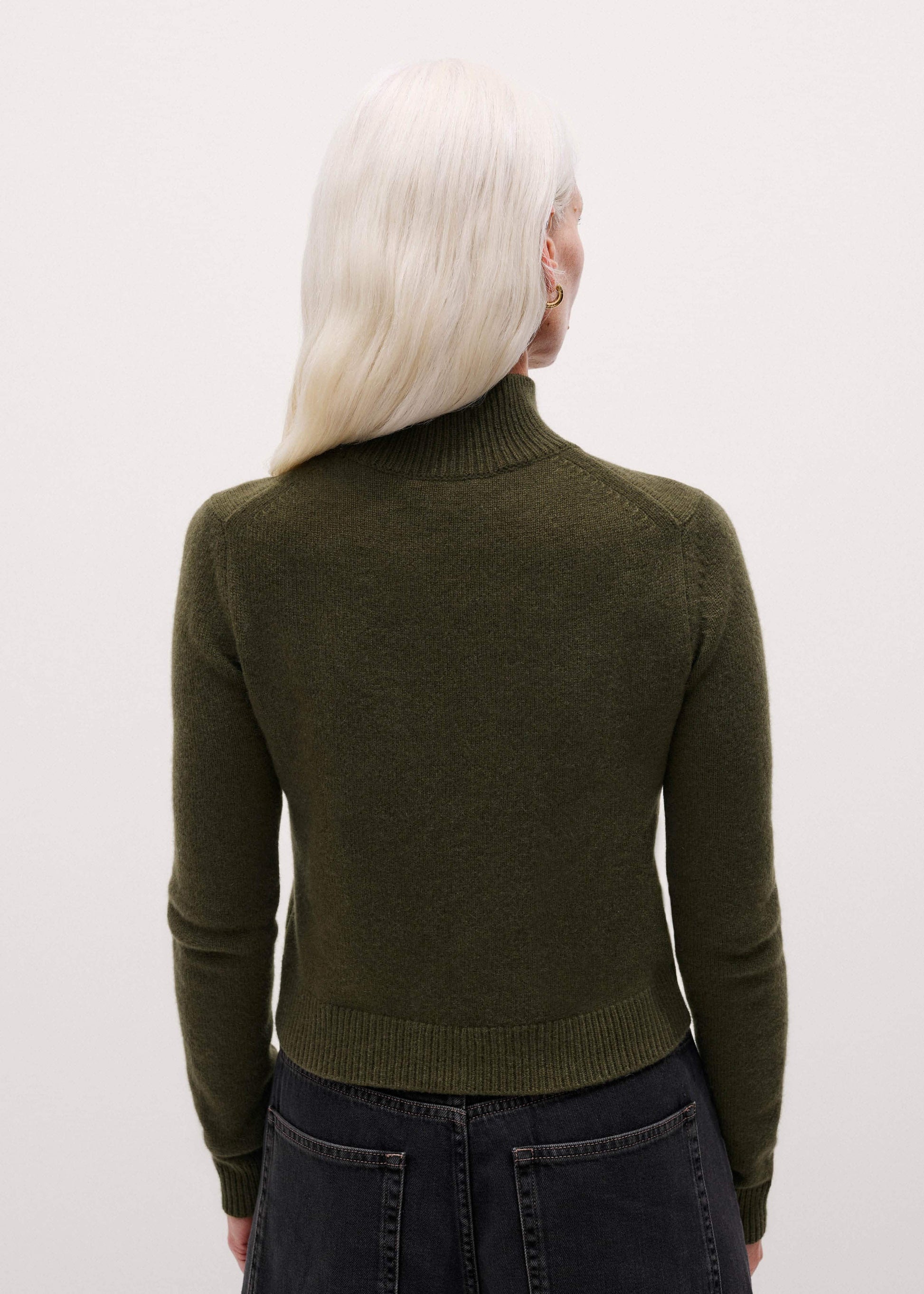 Olive Green High Neck Crop Sweater