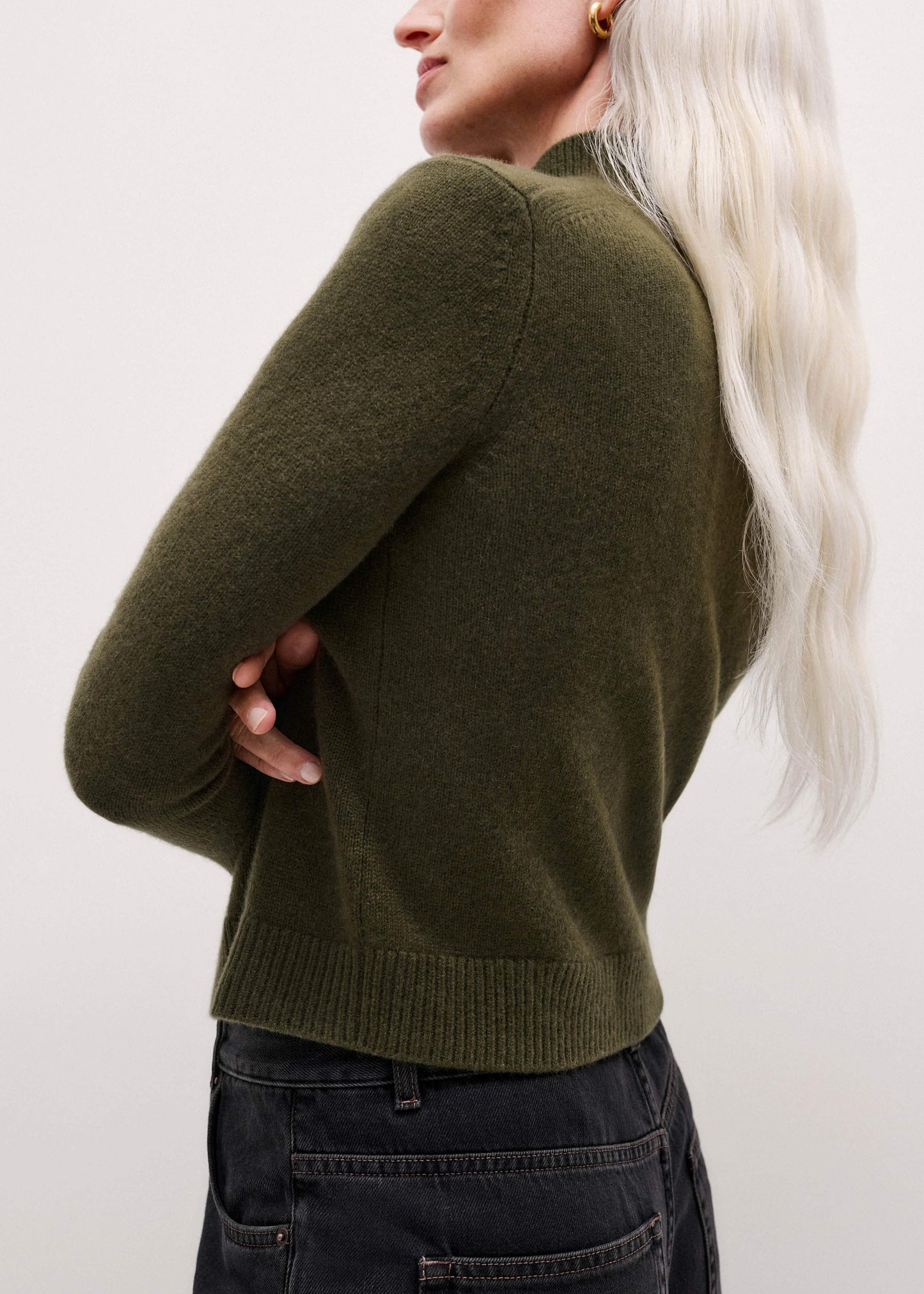 Olive Green High Neck Crop Sweater
