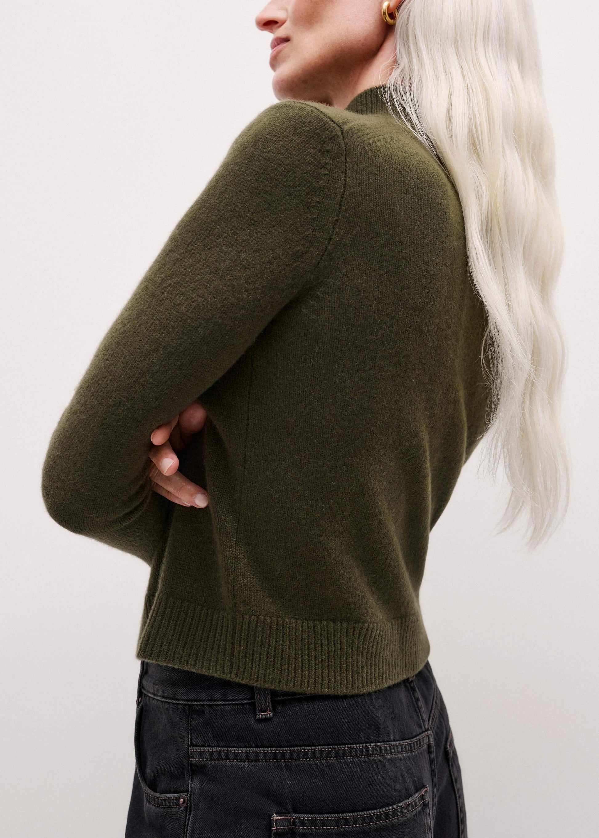 Olive Green High Neck Crop Sweater