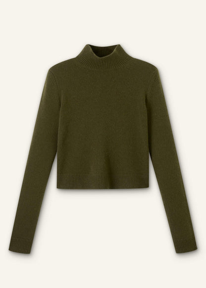 Olive Green High Neck Crop Sweater