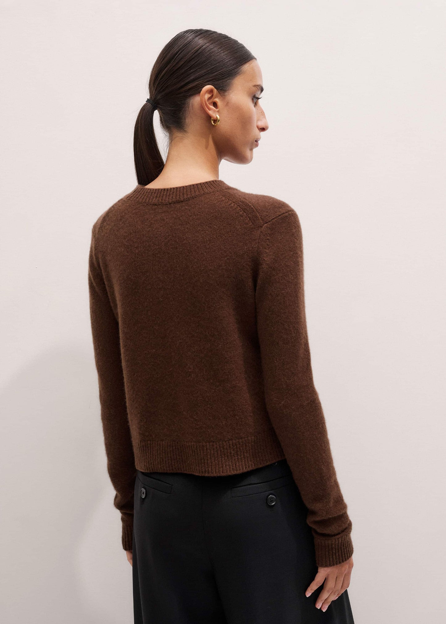 Brown Cashmere Relaxed Crop Sweater