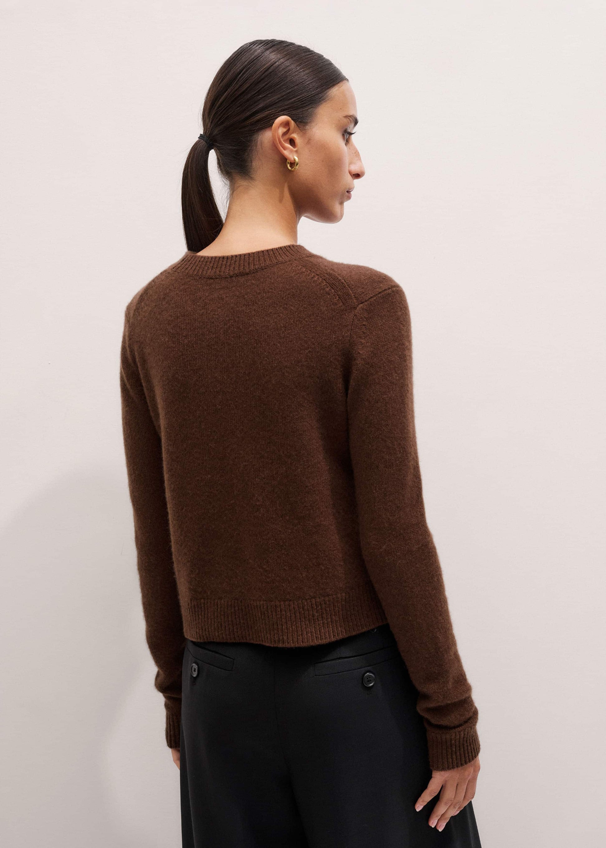 Brown Cashmere Relaxed Crop Sweater