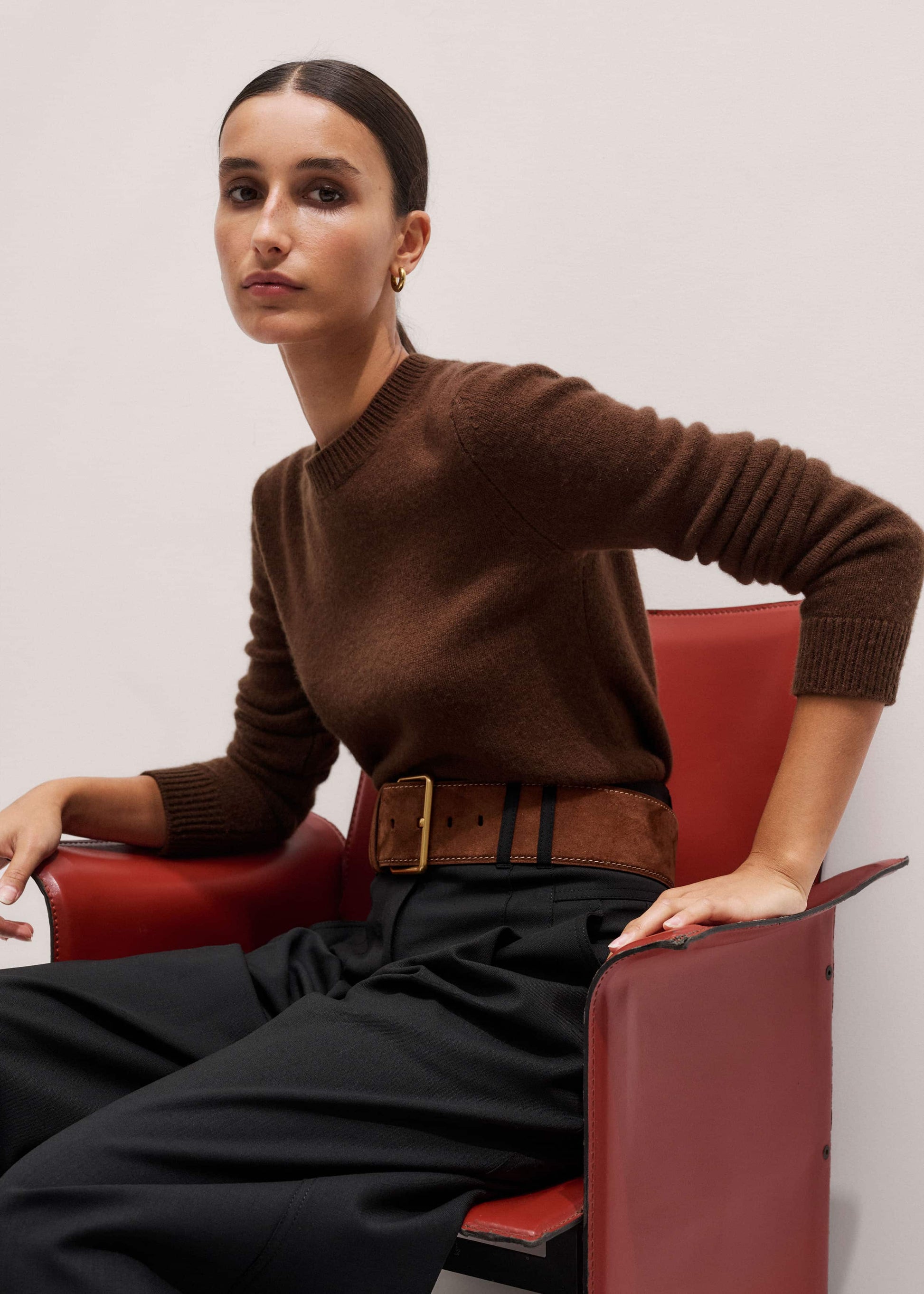 Brown Cashmere Relaxed Crop Sweater