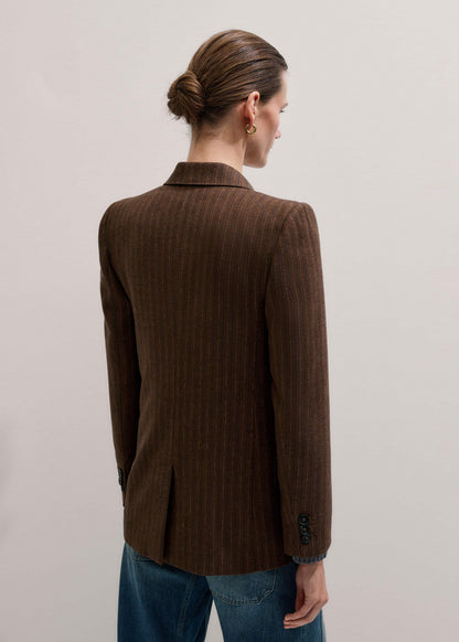 Brown Pinstripe Sharp Shoulder Blazer