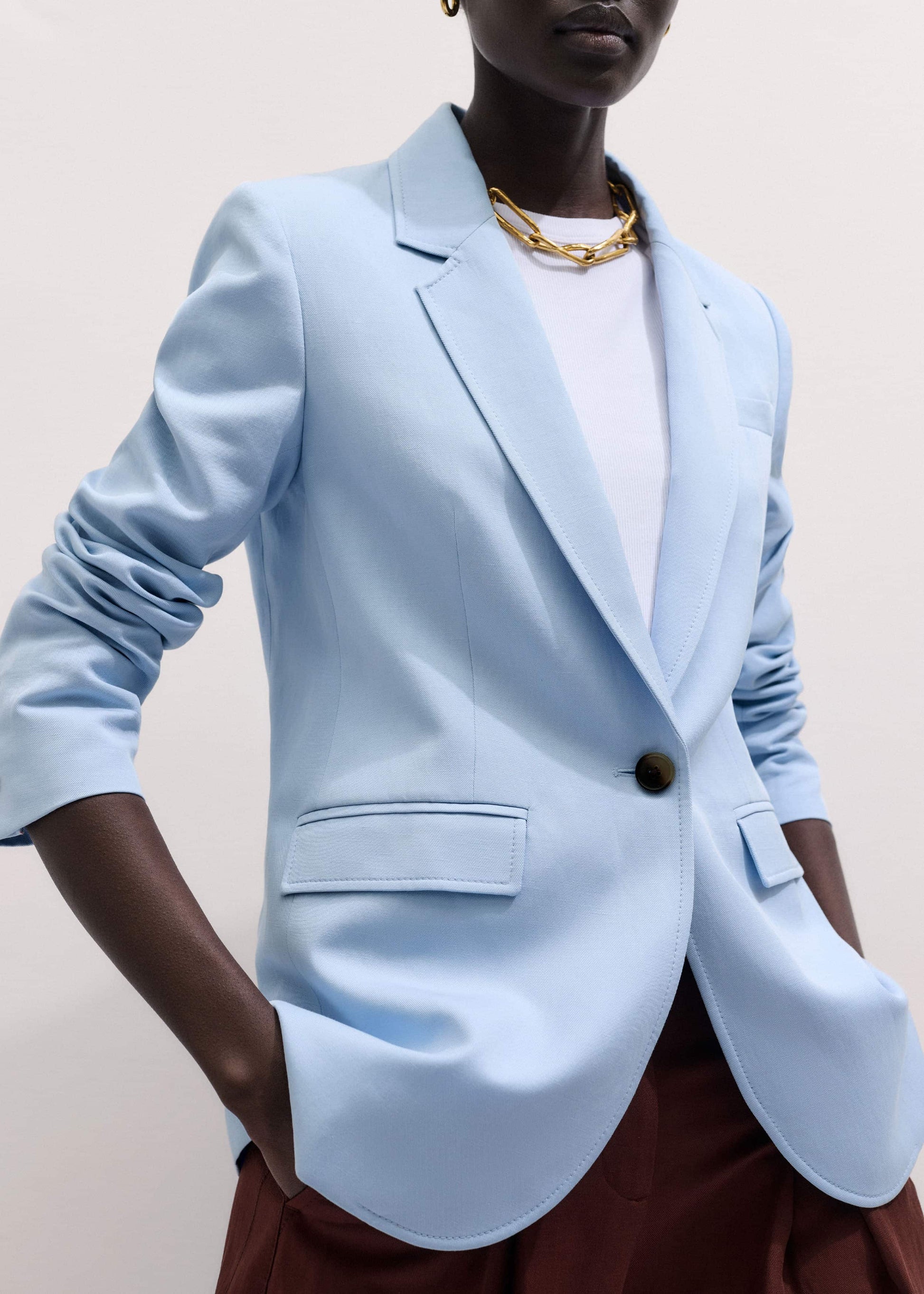 Sky Blue Sharp Shoulder Blazer