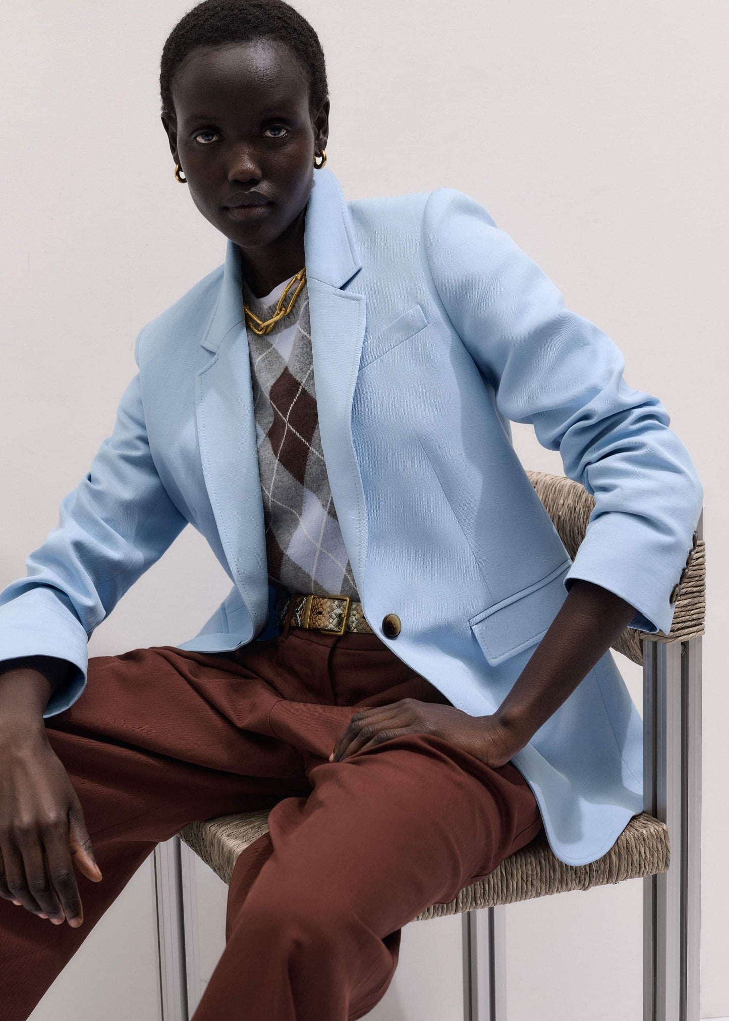Sky Blue Sharp Shoulder Blazer