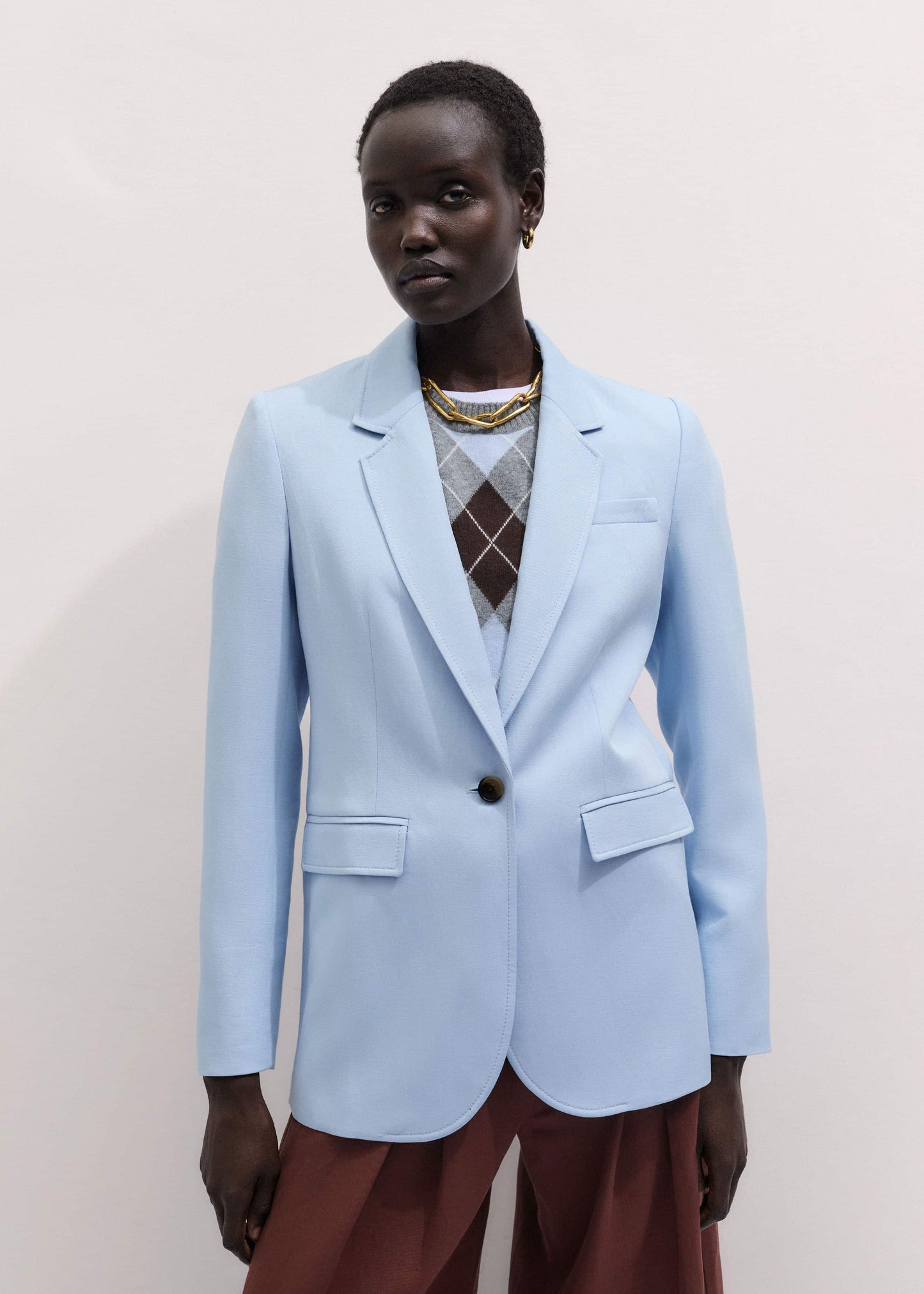 Sky Blue Sharp Shoulder Blazer