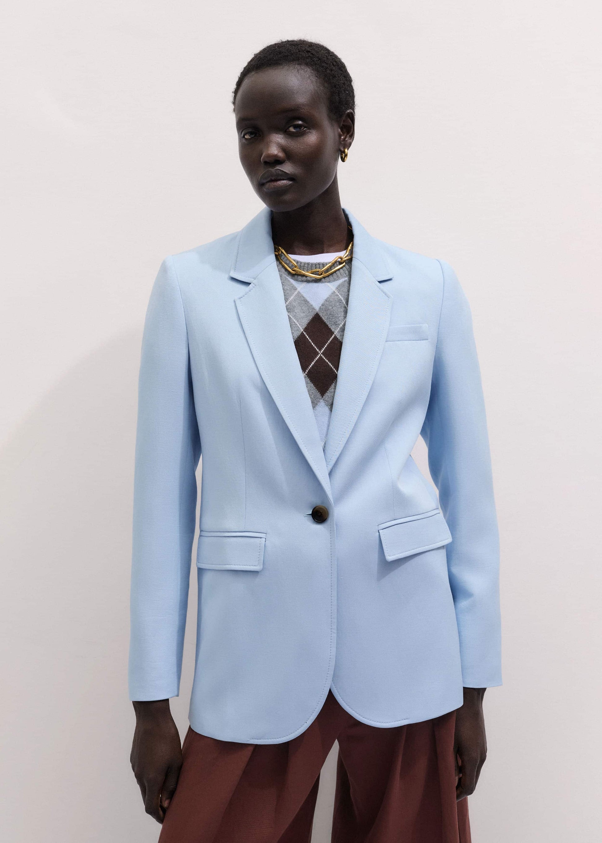 Sky Blue Sharp Shoulder Blazer