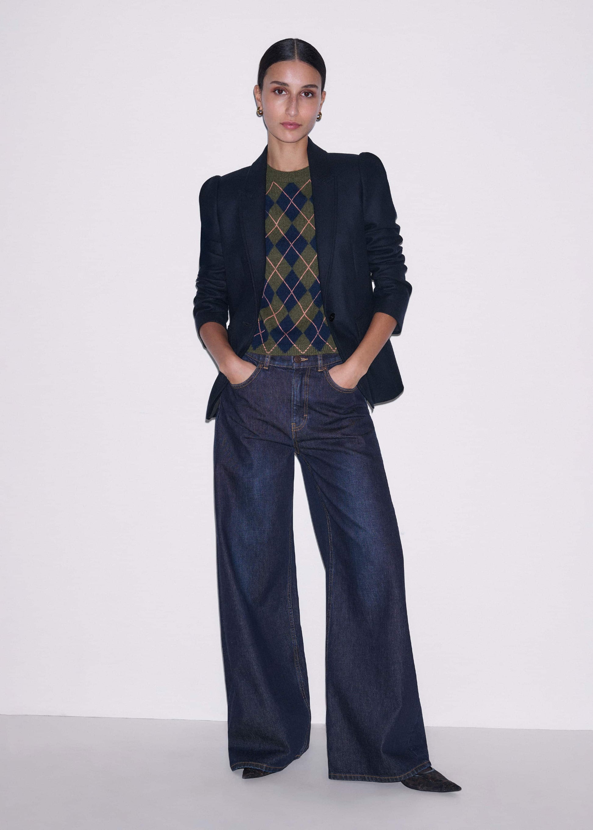 Navy Feminine Sleeve Fitted Blazer