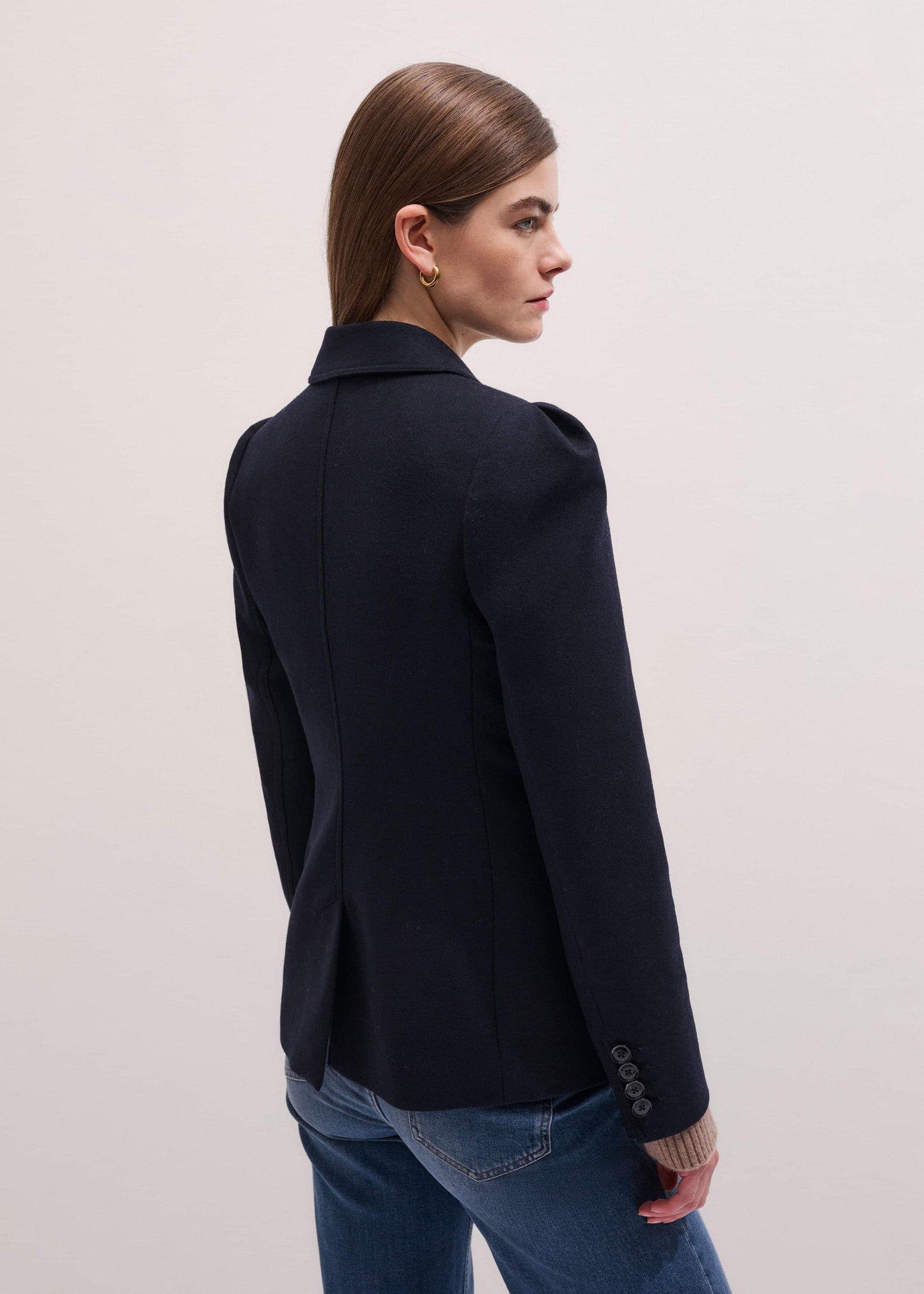 Navy Feminine Sleeve Fitted Blazer