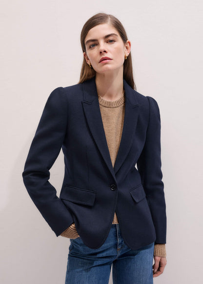 Navy Feminine Sleeve Fitted Blazer