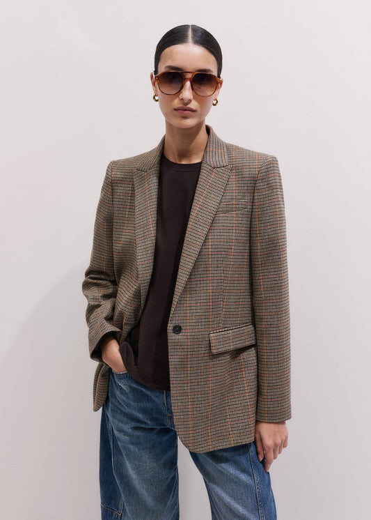 Brown Check Sharp Shoulder Blazer