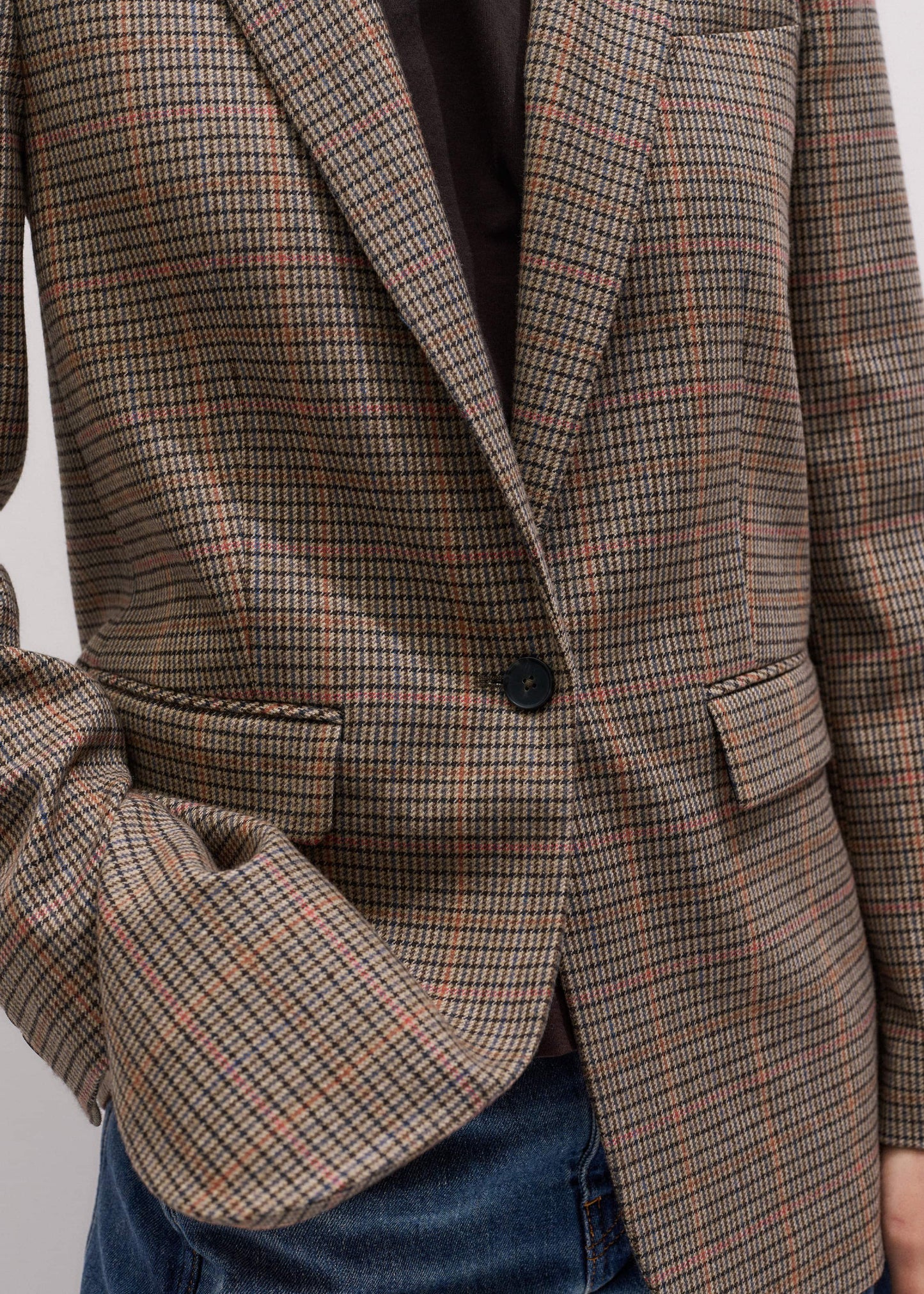 Brown Check Sharp Shoulder Blazer