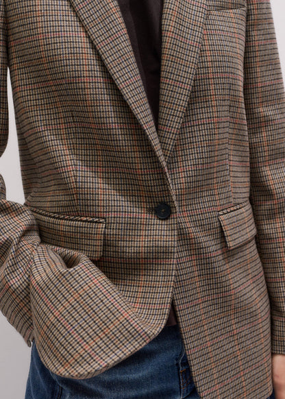 Brown Check Sharp Shoulder Blazer