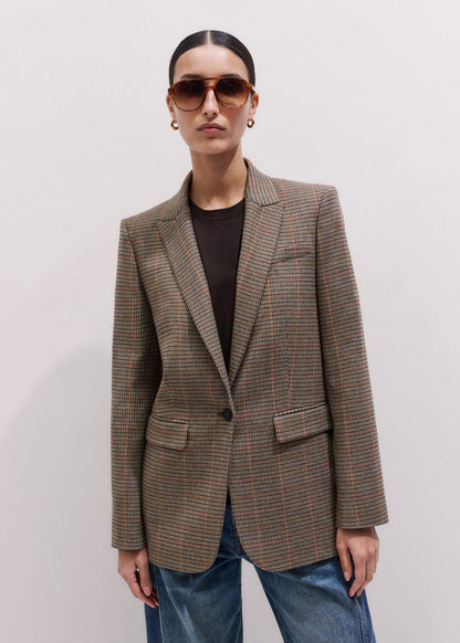 Brown Check Sharp Shoulder Blazer