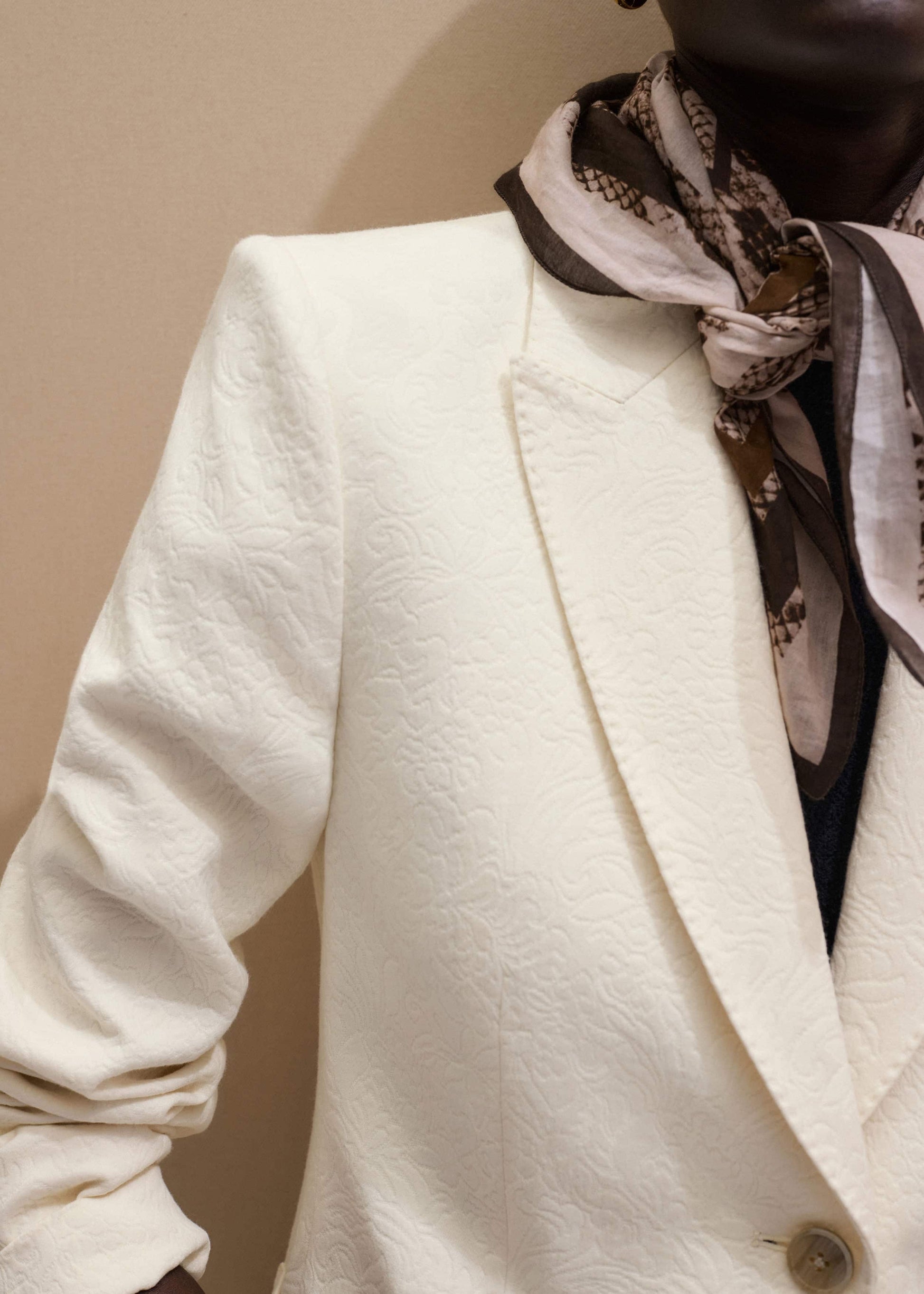 Ivory Luxe Jacquard Sharp Shoulder Blazer