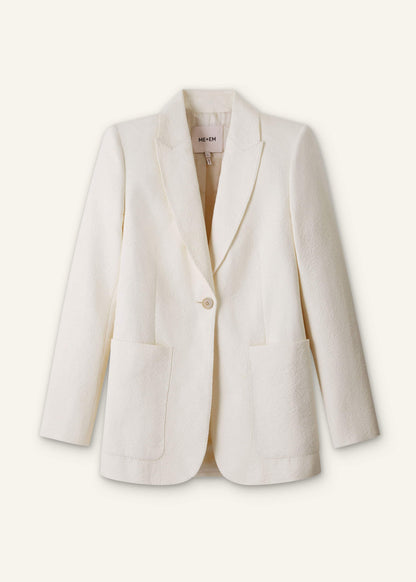 Ivory Luxe Jacquard Sharp Shoulder Blazer