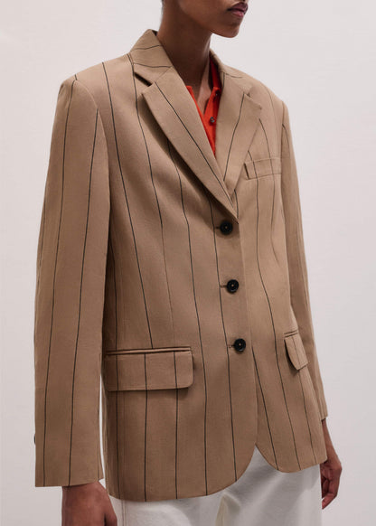 Tan Icon Intelligently Oversized Pinstripe Blazer