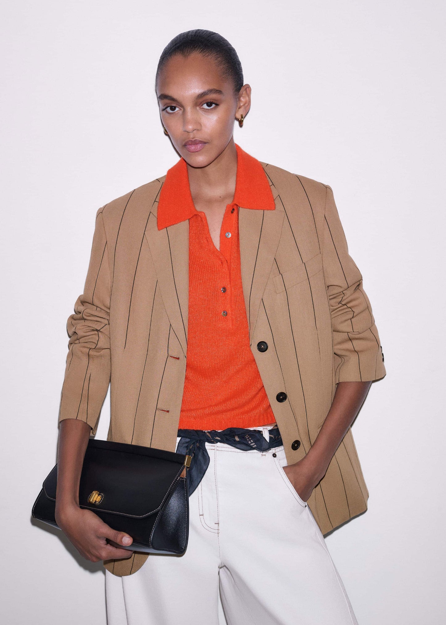 Tan Icon Intelligently Oversized Pinstripe Blazer