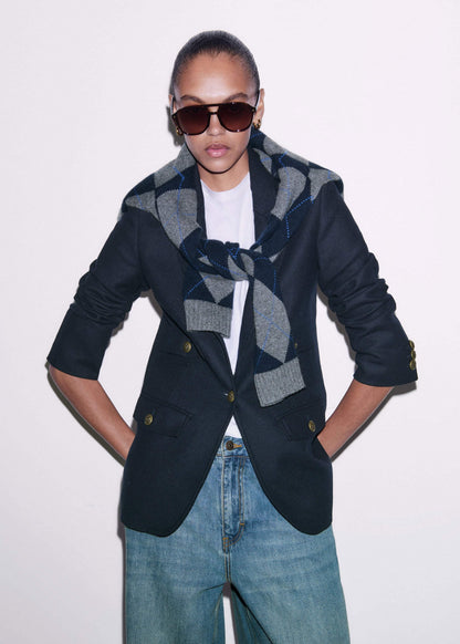 Navy Sharp Shoulder Blazer