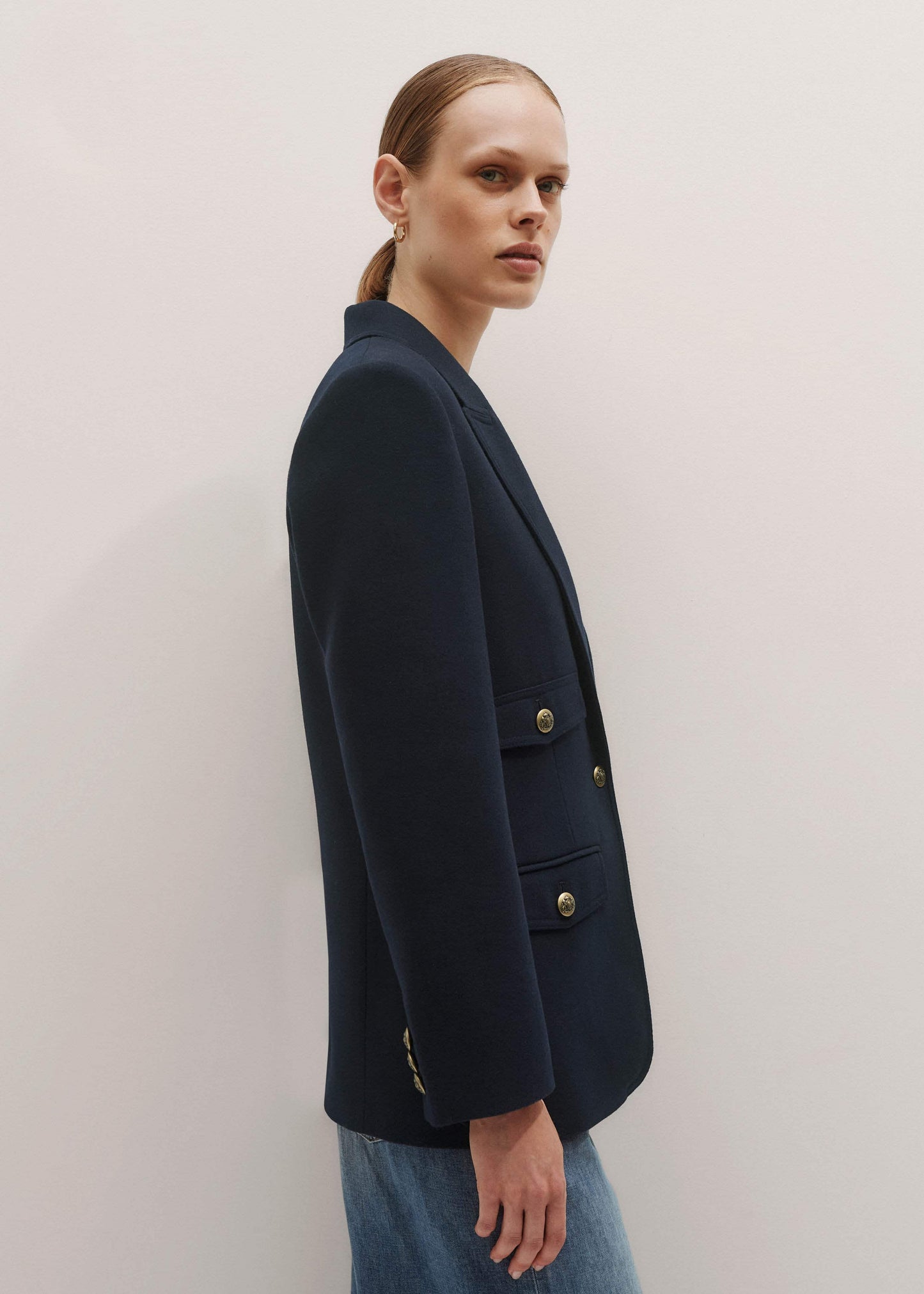 Navy Sharp Shoulder Blazer