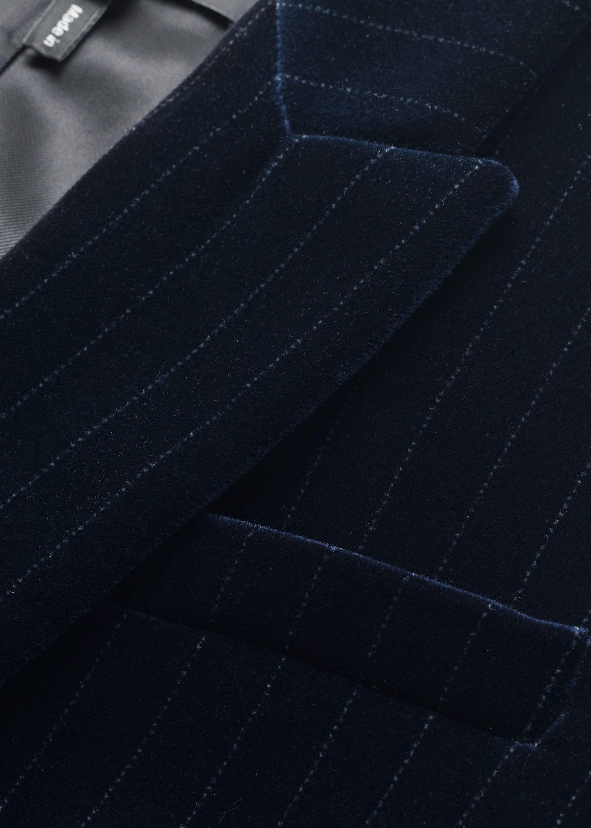 Navy Pinstripe Velvet Sharp Shoulder Blazer