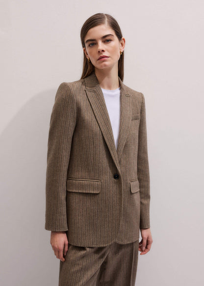 Mocha Brown Pinstripe Sharp Shoulder Blazer