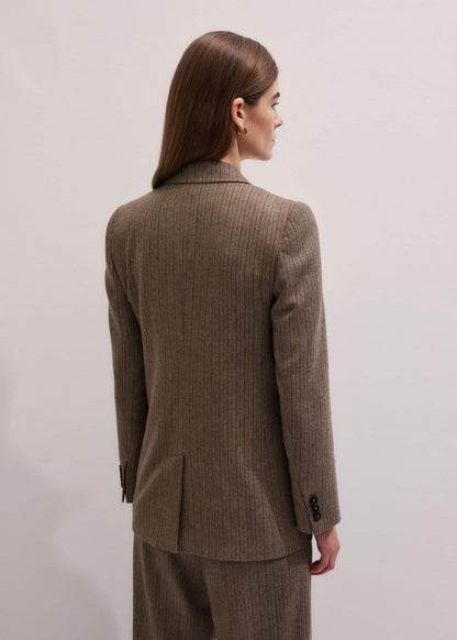 Mocha Brown Pinstripe Sharp Shoulder Blazer