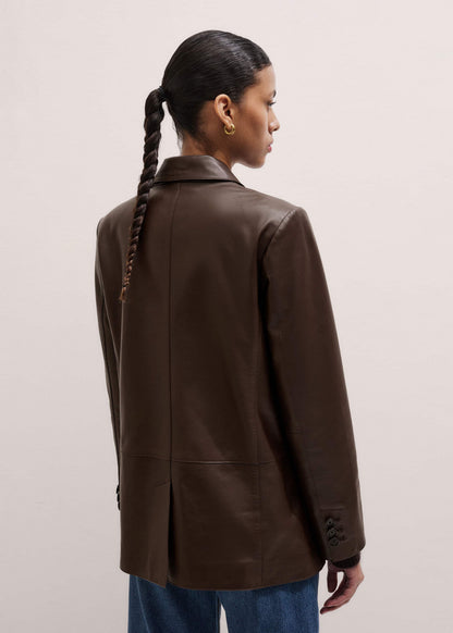 Brown Leather Luxe Relaxed Boyfriend Blazer