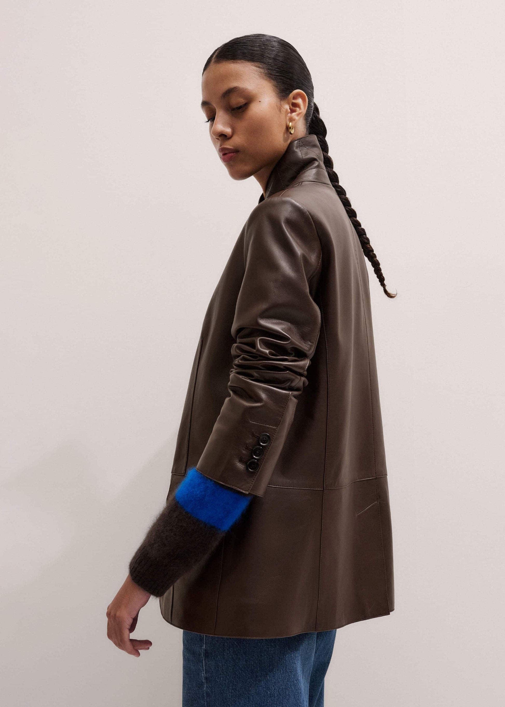 Brown Leather Luxe Relaxed Boyfriend Blazer