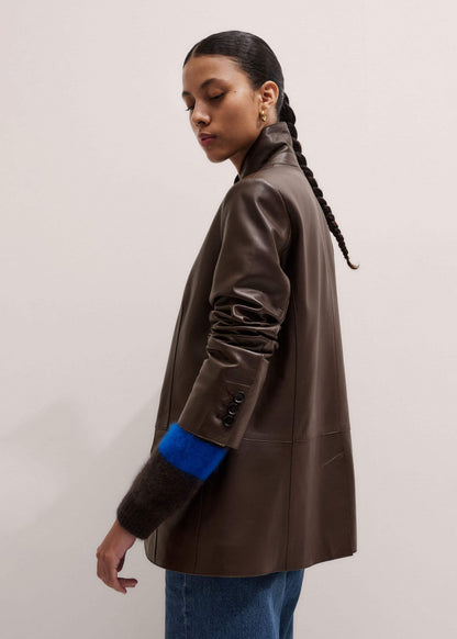 Brown Leather Luxe Relaxed Boyfriend Blazer
