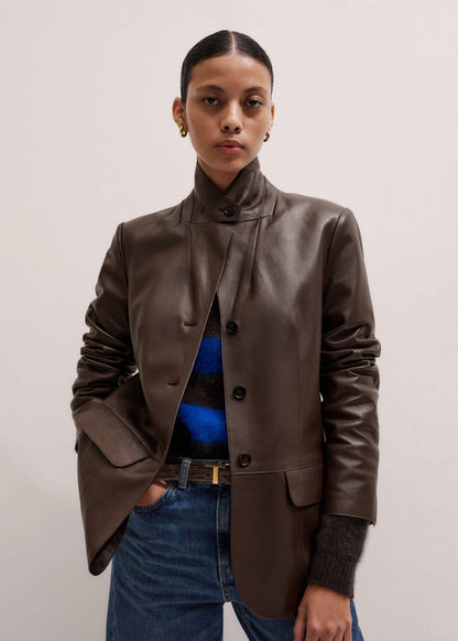 Brown Leather Luxe Relaxed Boyfriend Blazer