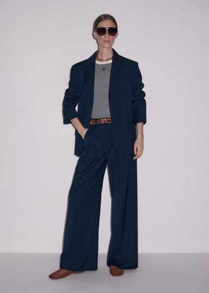 Navy Pinstripe Oversized Blazer