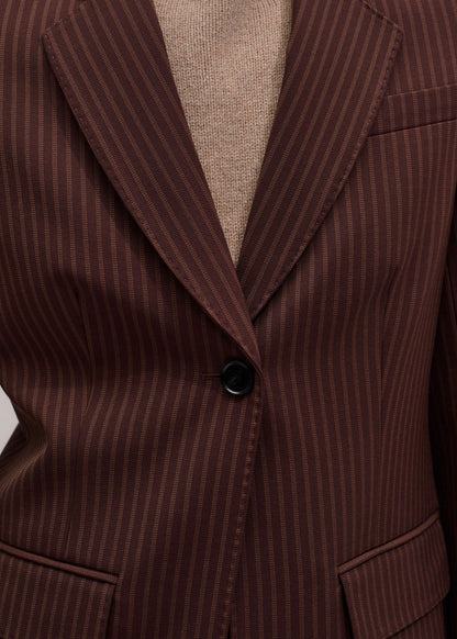 Cinnamon Pinstripe Sharp Shoulder Contour Blazer